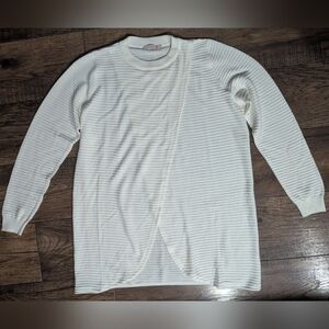 Oriane Ivory Wool Blend Criss Cross Knit Ribbed Sweater Size Med Soft Classic
